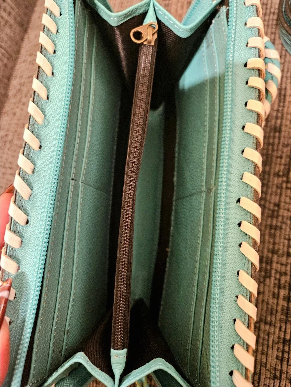 Turquoise Tooled Leather Crossbody Wallet - Women's Wristlet